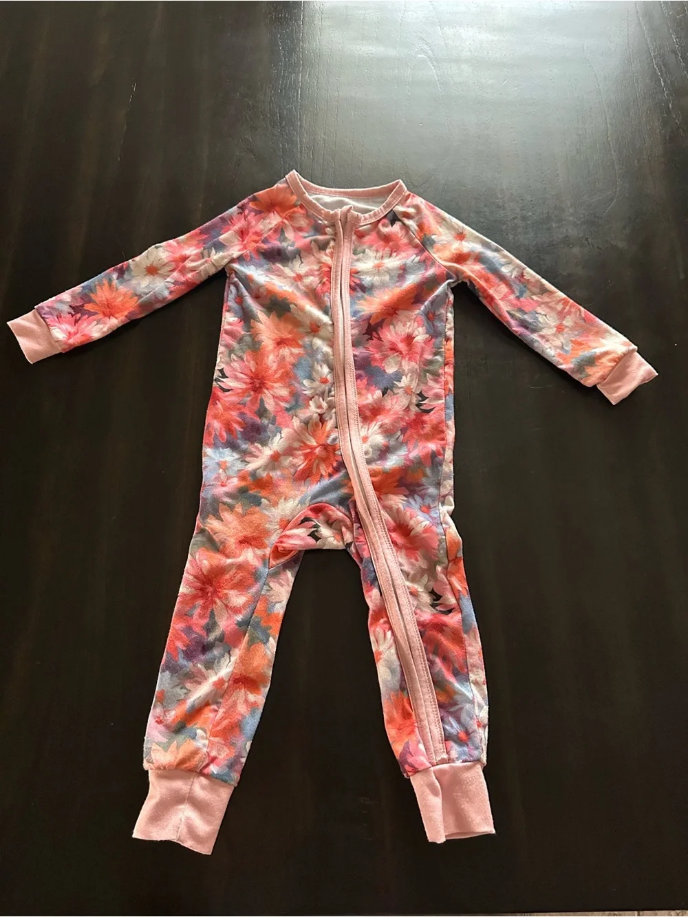 Floral Zip-Front Kids one piece pajamas in Pink